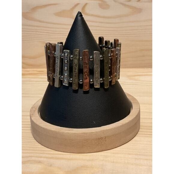 Inspirational Multi-Tone Metal Stretch Bracelet Positive Affirmations - Picture 3 of 5